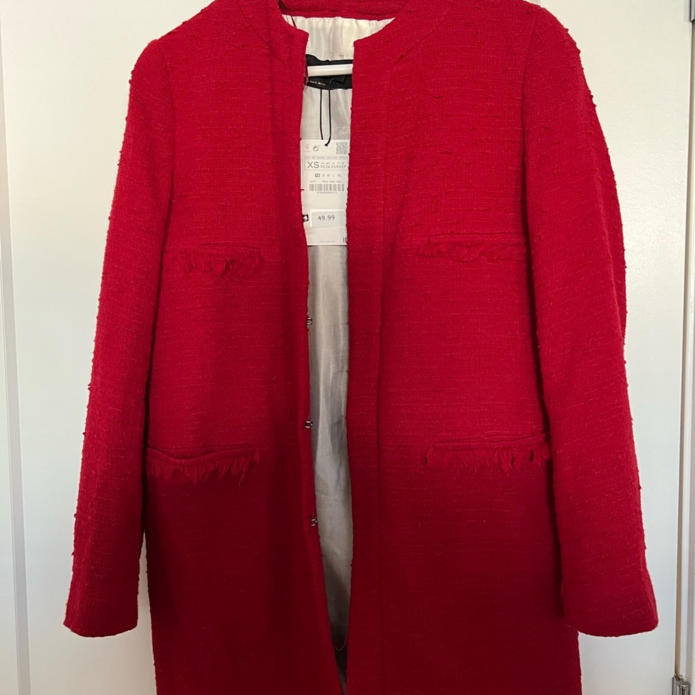 Zara Red Textured Blazer - Picture 3 of 5